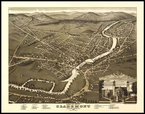 Claremont 1877 Panoramic Drawing