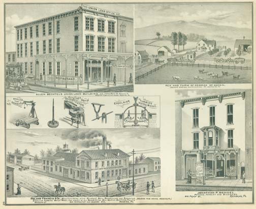 Allen Bechtel's Union Loan Building - Reading,George Mc Gowan Farm - Joannh Station,Jonathan P Mencel Store - Reading,Roland Francis & Co. Manufacaturer - Reading