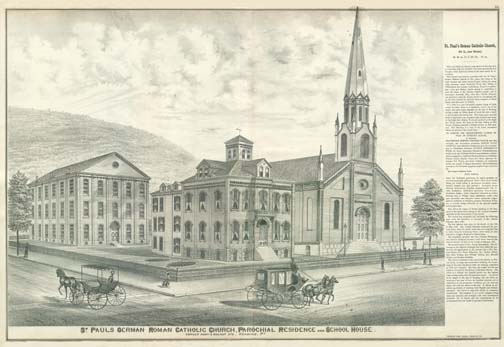 St. Pauls German Roman Catholic Church,Parochial Residence & School House - Reading