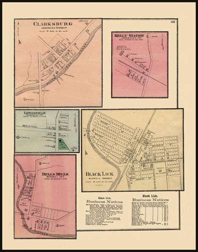 Clarksburg,Kelly Station,Black Lick,Lewisville,Bells Mills