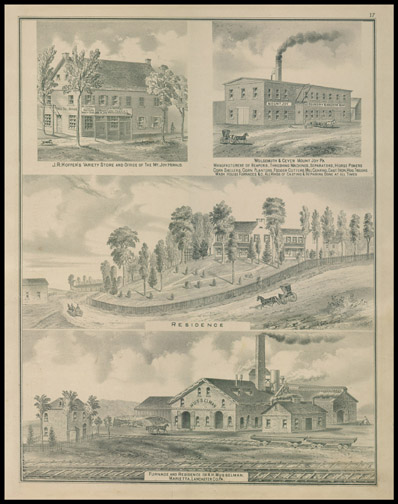 J. R. Hoffer's Variety Store,Office of Mount Joy Herald,Wolgmuth & Geyer Manufacturers,Furnace And Residence of A. H. Musselman