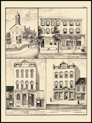Schuylkill County Courthouse - Pottsville,Pennsylvania National Bank - Pottsville,Government National Bank - Pottsville,Store Fronts - Mahanoy City