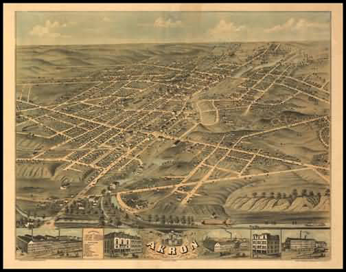 Akron 1870 Panoramic Drawing