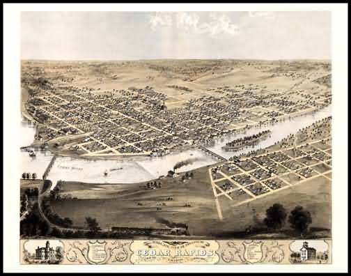 Cedar Rapids 1868 Panoramic Drawing
