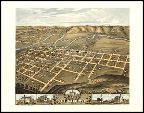 Decorah 1870 Panoramic Drawing