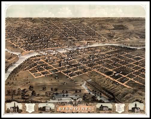 Des Moines 1868 Panoramic Drawing