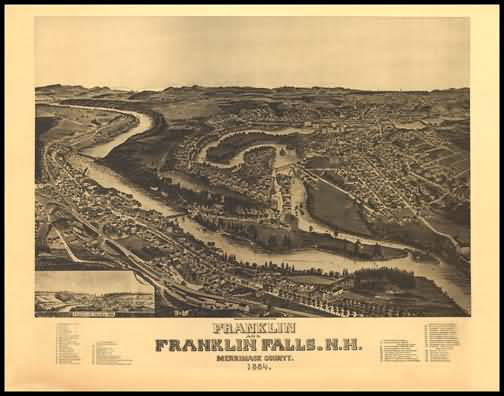 Franklin Falls 1884 Panoramic Drawing