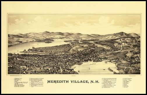 Meredith Village 1889 Panoramic Drawing