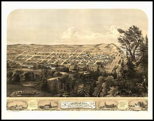 Michigan City 1869 Panoramic Drawing