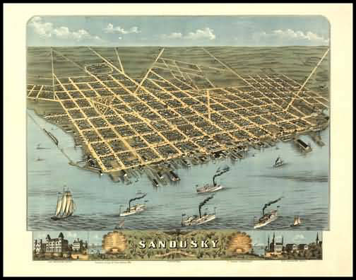 Sandusky 1870 Panoramic Drawing