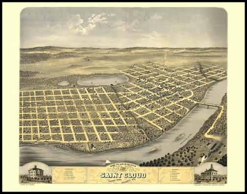 St. Cloud 1869 Panoramic Drawing